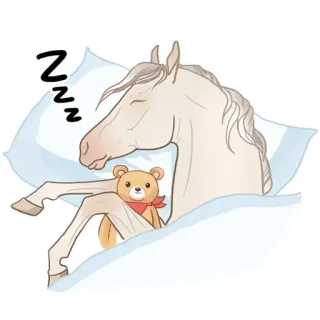 😴 Zzz cavalo, dormindo, ursinho de pelúcia, cama, travesseiro telegram sticker