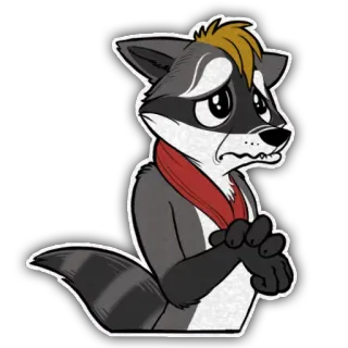 😢 raton laveur, triste, dessin animé, animal, écharpe, mignon telegram sticker