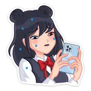 😅 Anime, Fille, Triste, Téléphone, Pleurs, Personnage telegram sticker