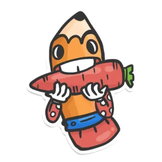 🤤 matita, carota, cartone animato, cibo, personaggio, verdura whatsapp sticker