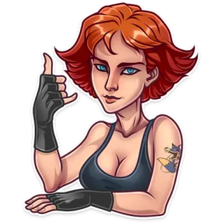 🤙 女人, 卡通, 角色, 红发, 手套, 插图 telegram sticker