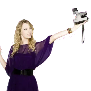 📸 Taylor Swift Taylor Swift, Célébrité, Chanteuse, Appareil Polaroid, Robe violette, Selfie telegram sticker