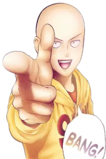 🔫 Saitama One-Punch Man BANG! аниме, манга, one punch man, сайтама, герой, смешной whatsapp sticker