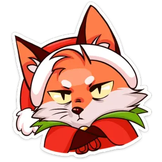 😕 renard, noël, fêtes, bonnet de père noël, animal, dessin animé, mignon telegram sticker