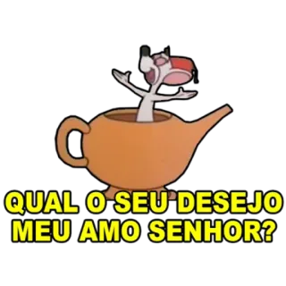🧞‍♂ QUAL O SEU DESEJO MEU AMO SENHOR? cartoon, wish, genie, lamp, request, pink, magic telegram sticker