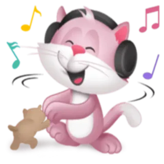 🎼 gatto, musica, cuffie, cartone animato, rosa, cane, carino telegram sticker