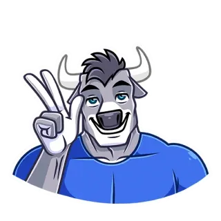 ✌️ 만화, 의인화, 황소, 동물, 평화 마크, 근육질, 스티커 telegram sticker