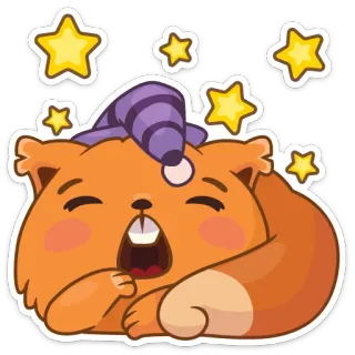 😴 동물, 만화, 잠자는, 귀여운, 별, 수면모, 설치류 telegram sticker