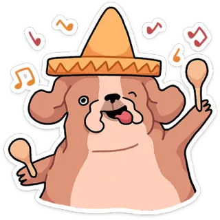 ⭐ chien, maracas, sombrero, dessin animé, mexicain, musique, mignon telegram sticker