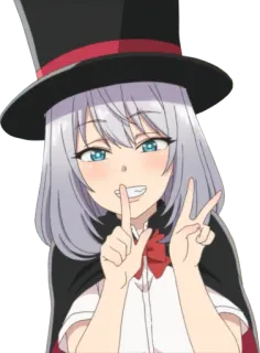 🤫 Anime, Magia, Dziewczyna, Kapelusz, Słodki, Kreskówka, Postać, Znak pokoju telegram sticker