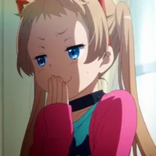 😆 anime, girl, cute, mischievous, smiling, smirking, choker, ponytails telegram sticker