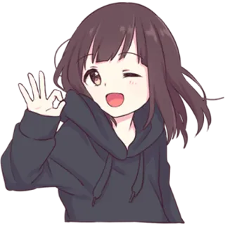 👌 Anime, Gadis, Berkedip, Imut, Hoodie, Kawaii telegram sticker