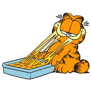 🍞 Garfield cat, lasagna, cartoon, orange, food whatsapp sticker