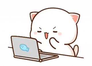 💻 chat, mignon, ordinateur portable, dessin animé, poisson, autocollant whatsapp sticker