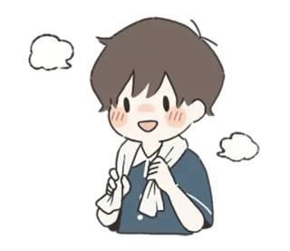 🌟 anak laki-laki, handuk, kartun, anime, imut, senang whatsapp sticker