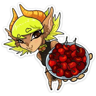 🍒 fantasy, creature, cherries, horns, animal, fruit telegram sticker
