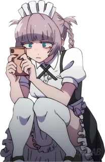 📲 Anime, Maid, Chica, Sentada, Teléfono móvil whatsapp sticker
