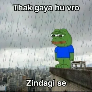 😭 Pepe Thak gaya hu vro
Zindagi se pepe, żaba, zmęczony, przygnębiony, indyjski telegram sticker