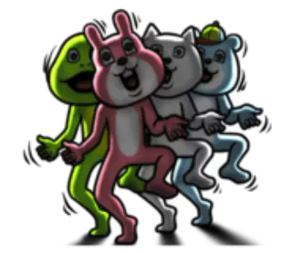 👯 animales, baile, dibujos animados, rana, oso, ardilla whatsapp sticker