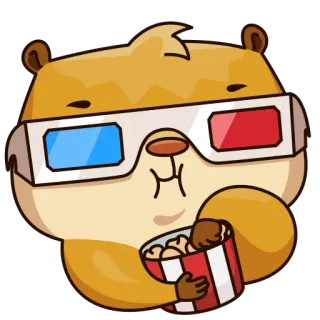 🍿 otter, cartoon, film, kino, popcorn, 3D-brille, schauen, tier telegram sticker
