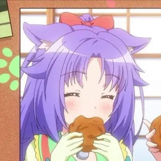 😚 Anime, Ragazza gatto, Mangiare, Carino, Kawaii telegram sticker