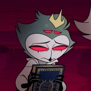 💫 Stolas Helluva Boss Cartoon, Dämon, Eule, Buch, Krone, Traurig telegram sticker
