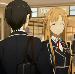 💞 Asuna Sword Art Online anime, sword art online, asuna, kirito, couple, school uniform whatsapp sticker