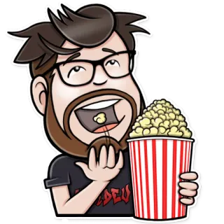 🍿 мужчина, попкорн, ест, мультфильм, закуска, фильм telegram sticker