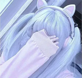 💗 anime, dziewczyna, słodkie, słuchawki, kocie uszy, warkoczyki, estetyczne telegram sticker