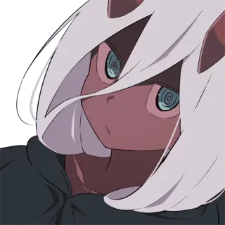 😐 Zero Two Darling in the Franxx Anime, Zero Two, Darling in the Franxx, Charakter, Mädchen, pinke Haare, Hörner telegram sticker