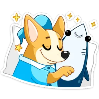 😴 chien, requin, dormir, mignon, dessin animé, corgi, oreiller, nuit, coucher whatsapp sticker