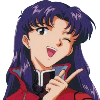 ☝️ Misato Katsuragi Neon Genesis Evangelion anime, misato, katsuragi, evangelion, character, purple hair, wink telegram sticker