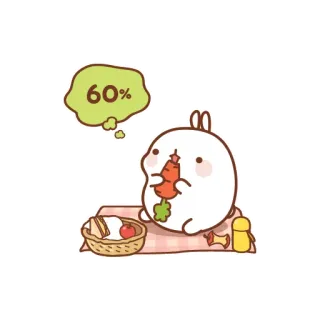 🍞 60% molang, rabbit, cartoon, cute, percentage, food telegram sticker