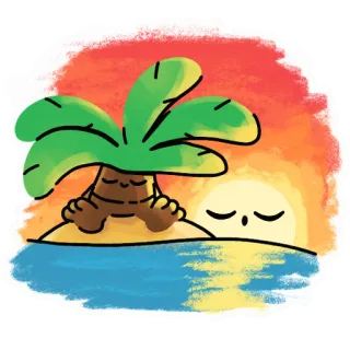 🌅 île, palmier, soleil, océan, plage, vacances, détente, dessin animé telegram sticker
