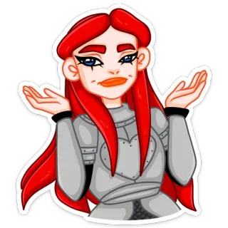 🤷‍♀️ mulher, cavaleiro, dar de ombros, armadura, desenho animado, menina, guerreira whatsapp sticker