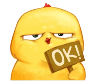 🐤 OK! ok, frango, placa, amarelo, pássaro, animal, fofo whatsapp sticker