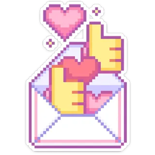 👍 Herz, Daumen hoch, Brief, Liebe, Gefällt mir, Pixelkunst telegram sticker