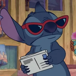 ❣️ Stitch Lilo & Stitch Obcy, Okulary przeciwsłoneczne, Słodki, Niebieski, Czytanie telegram sticker