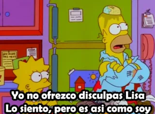 😚 Homer Simpson The Simpsons Yo no ofrezco disculpas Lisa
Lo siento, pero es asi como soy 심슨 가족, 호머 심슨, 만화, 리사 심슨, 애니메이션 telegram sticker