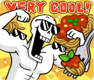 😎 Papyrus VERY COOL! squelette, spaghetti, lunettes de soleil, cool, nourriture, undertale telegram sticker