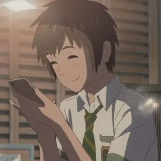 💫 Anime, Con trai, Cười, Điện thoại, Đồng phục telegram sticker