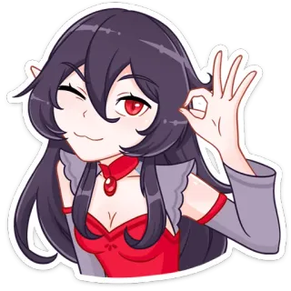 👌 anime girl, cute, cartoon, red eyes, wink, okay gesture telegram sticker