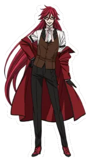😄 Grell Sutcliff Black Butler Аниме, Персонаж, Рыжие Волосы, Очки, Black Butler telegram sticker
