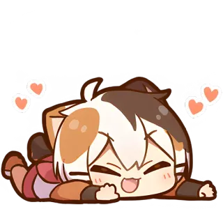 🥰 Chibi, Anime, Kawaii, Fofo, Gato, Corações, Deitado whatsapp sticker