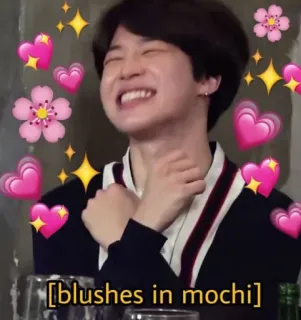😊 Jimin [blushes in mochi] jimin, mochi, blushing, heart, kpop, cute, expression, flower telegram sticker