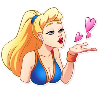 😘 Frau, Cartoon, Kuss, Herzen, blond telegram sticker