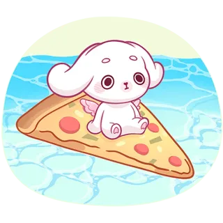 🍕 cartoon, sticker, bunny, pizza, cute, kawaii, food, animal telegram sticker