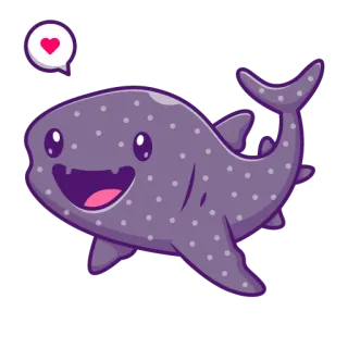 ❤️ rekin wielorybi, słodki, zwierzę, kreskówka, życie morskie, miłość telegram sticker