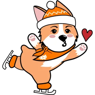 😘 cane, corgi, pattinaggio su ghiaccio, inverno, carino, cuore telegram sticker