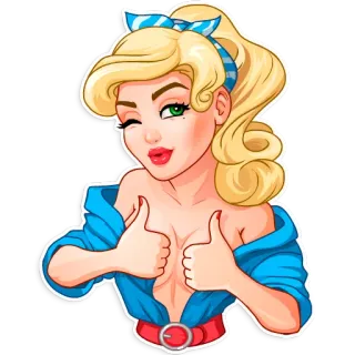 👍 pinup, woman, blonde, thumbs up, cartoon telegram sticker